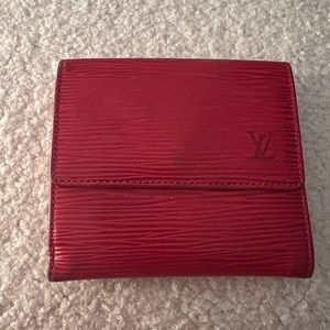 Louis Vuitton Red Epi Porte Feiulle Elise Credit Leather Trifold Wallet UNISEX